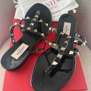 Valentino Garavani Black and Gold Studded Sandals